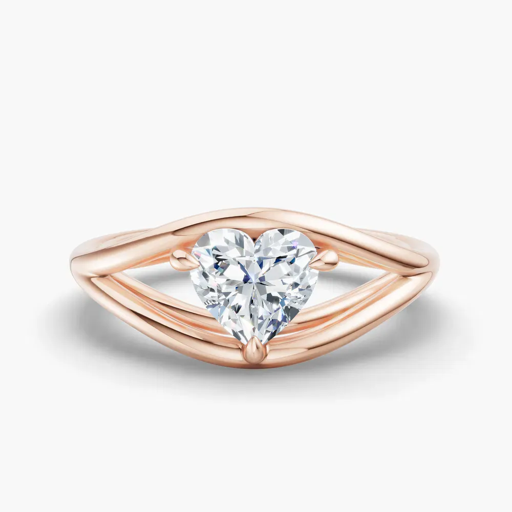 Certified 1 carat Lab Grown Diamond Heart Cut Solitaire, Split Shank, Modern Engagement Ring in 14K Rose Gold-Kira