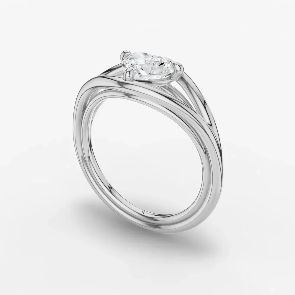 Certified 2 carat Lab Grown Diamond Heart Cut Solitaire, Split Shank, Modern Engagement Ring in 14K White Gold-Kira