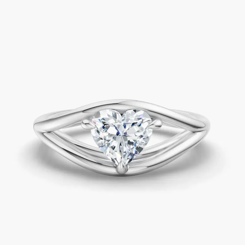 Certified 2 carat Lab Grown Diamond Heart Cut Solitaire, Split Shank, Modern Engagement Ring in 14K White Gold-Kira