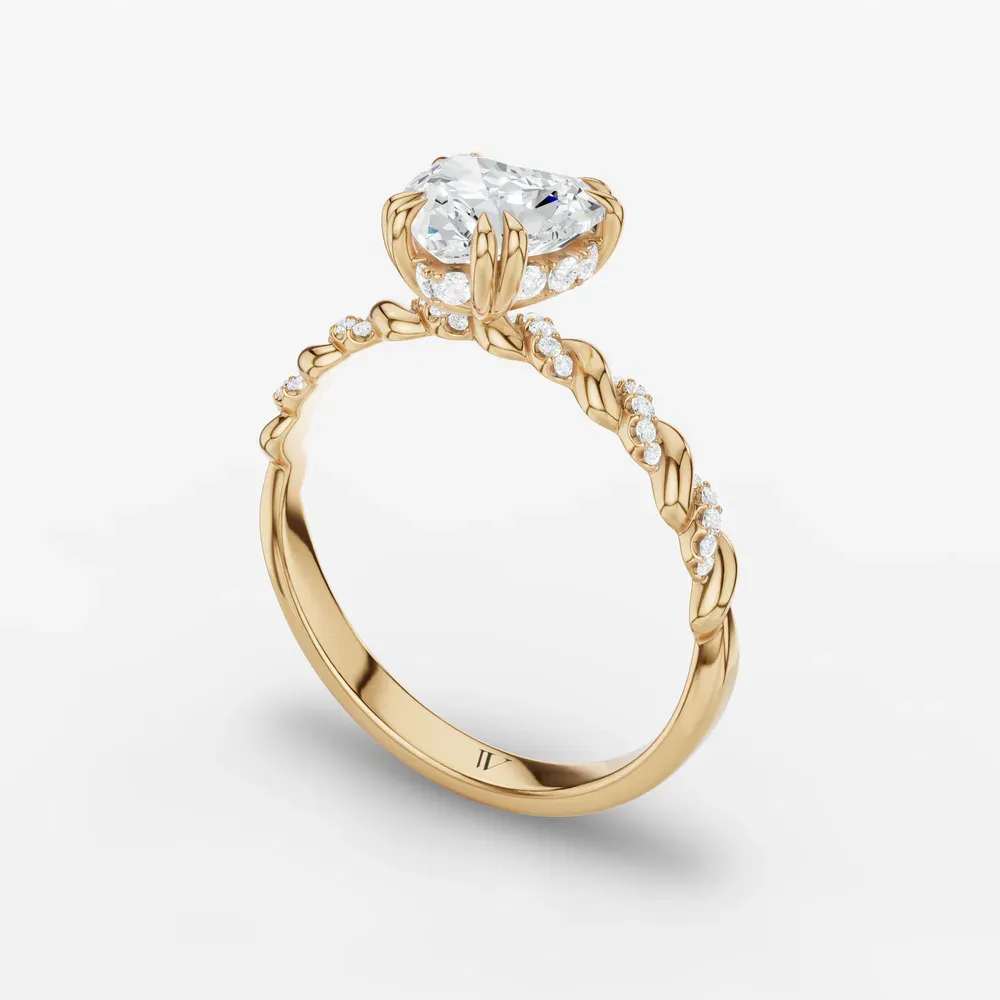 Certified 1 carat Lab Grown Diamond Heart Cut Pavé, Hidden Halo, Twist Engagement Ring in 14K Yellow Gold-Lior