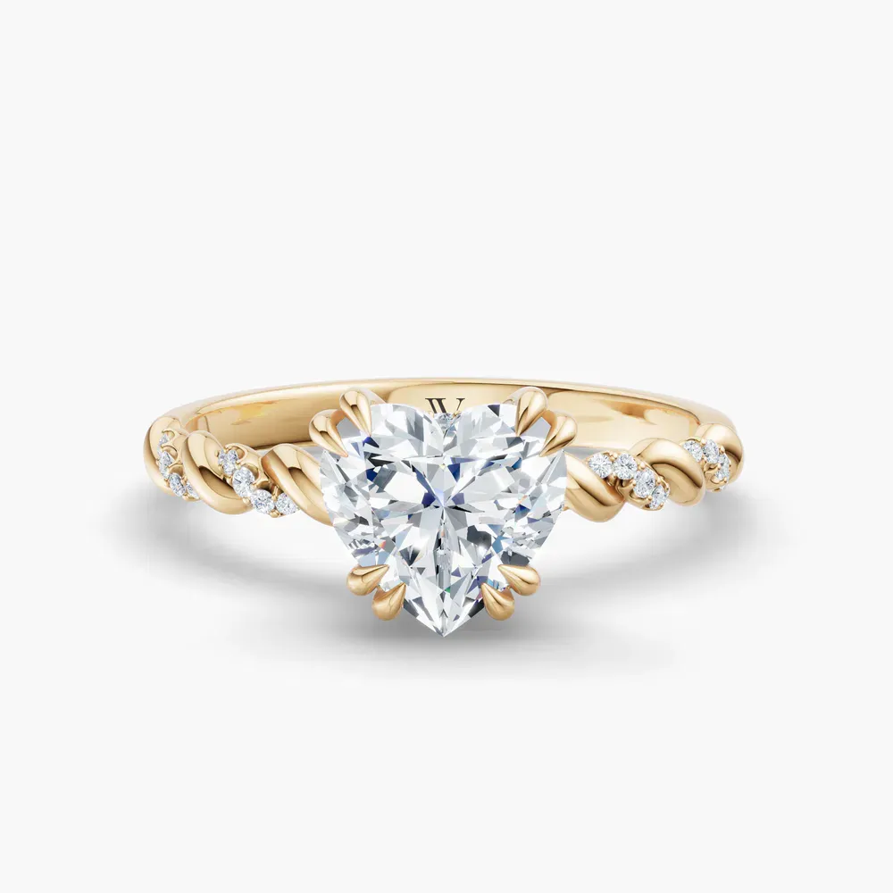 Certified 1 carat Lab Grown Diamond Heart Cut Pavé, Hidden Halo, Twist Engagement Ring in 14K Yellow Gold-Lior