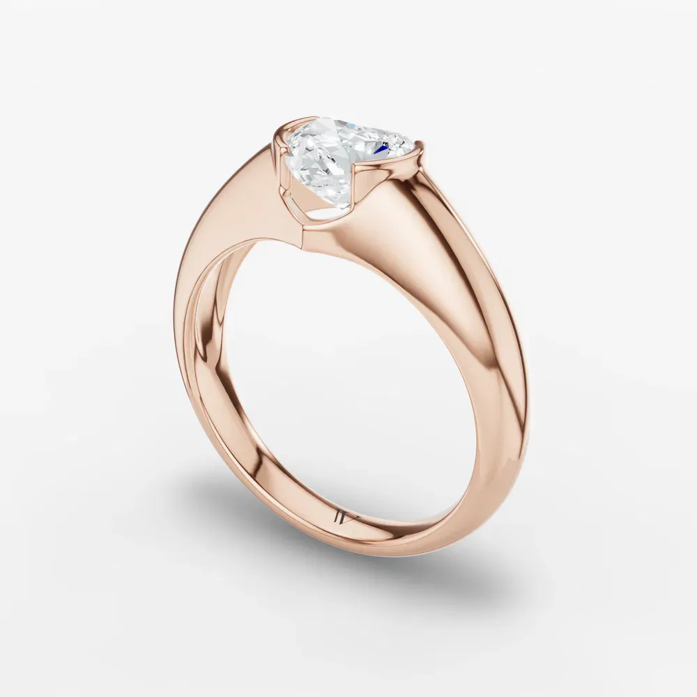 Certified 1 carat Lab Grown Diamond Heart Cut Solitaire, Bezel, East-West Engagement Ring in 14K Rose Gold-Elen