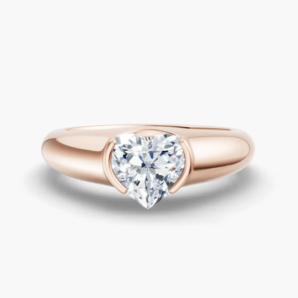 Certified 1 carat Lab Grown Diamond Heart Cut Solitaire, Bezel, East-West Engagement Ring in 14K Rose Gold-Elen