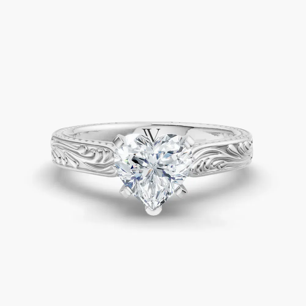 Certified 1 carat Lab Grown Diamond Heart Cut Solitaire, Vintage, Cathedral Engagement Ring in 14K White Gold-Nael