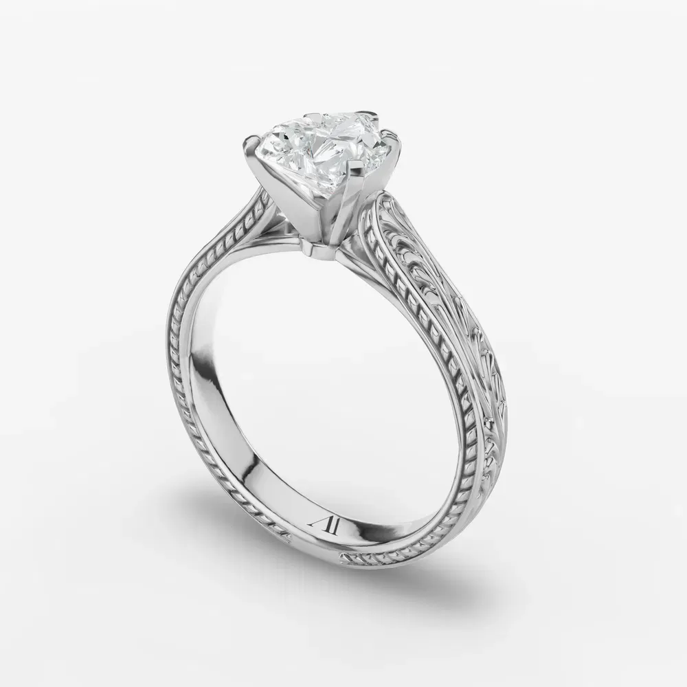Certified 1 carat Lab Grown Diamond Heart Cut Solitaire, Vintage, Cathedral Engagement Ring in 14K White Gold-Nael