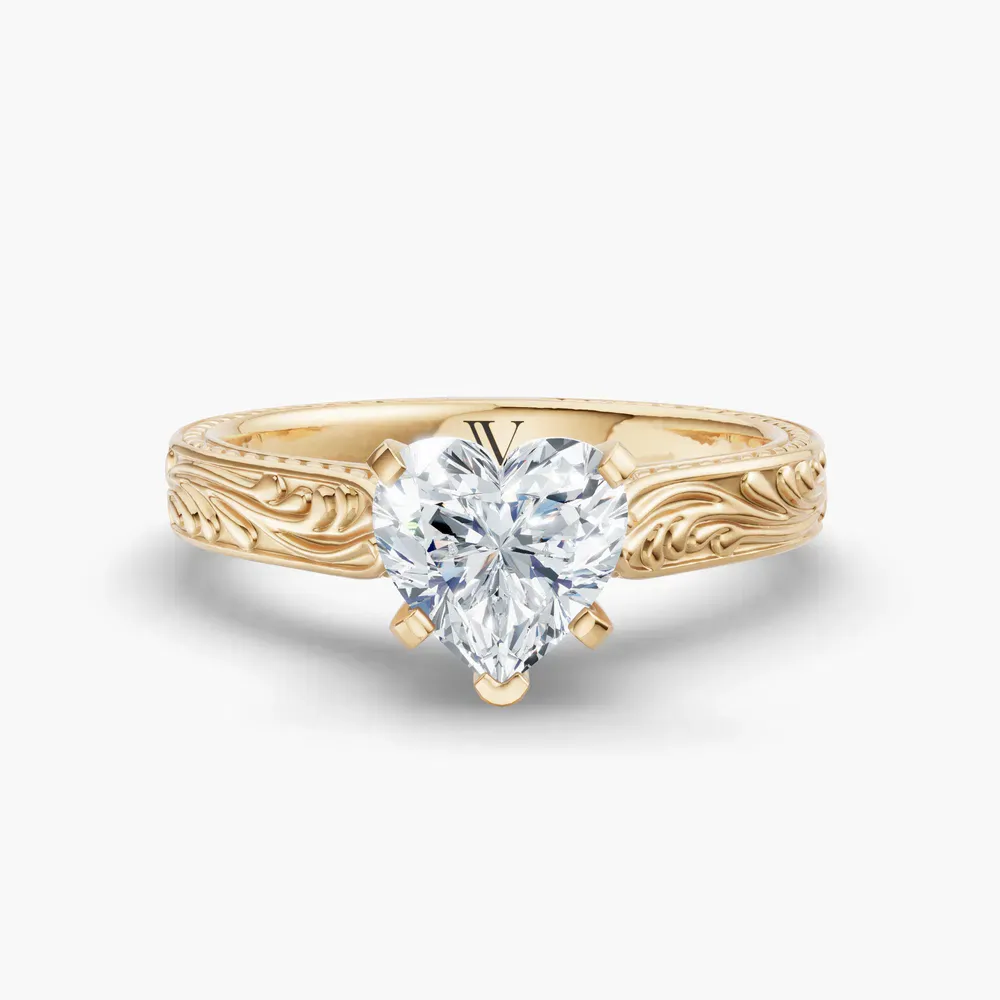 Certified 1 carat Lab Grown Diamond Heart Cut Solitaire, Vintage, Cathedral Engagement Ring in 14K Yellow Gold-Nael