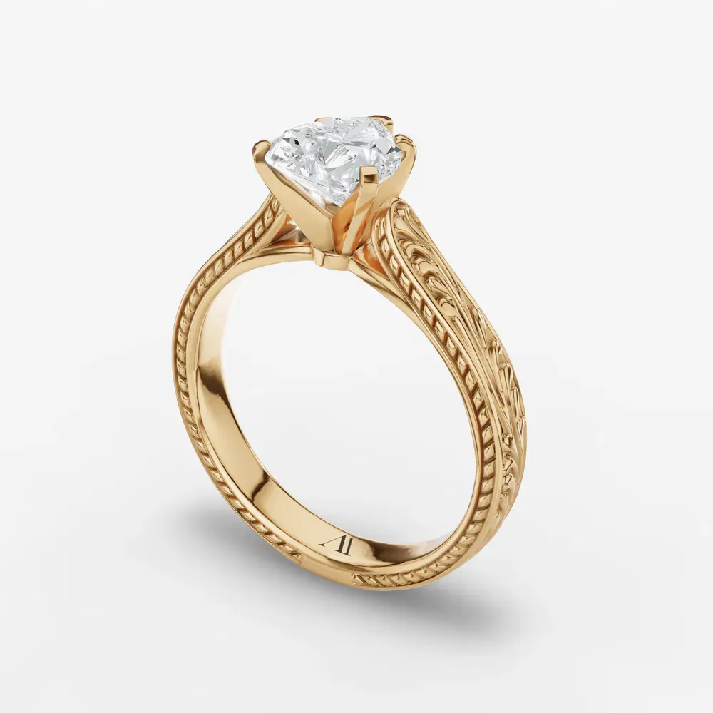Certified 1 carat Lab Grown Diamond Heart Cut Solitaire, Vintage, Cathedral Engagement Ring in 14K Yellow Gold-Nael