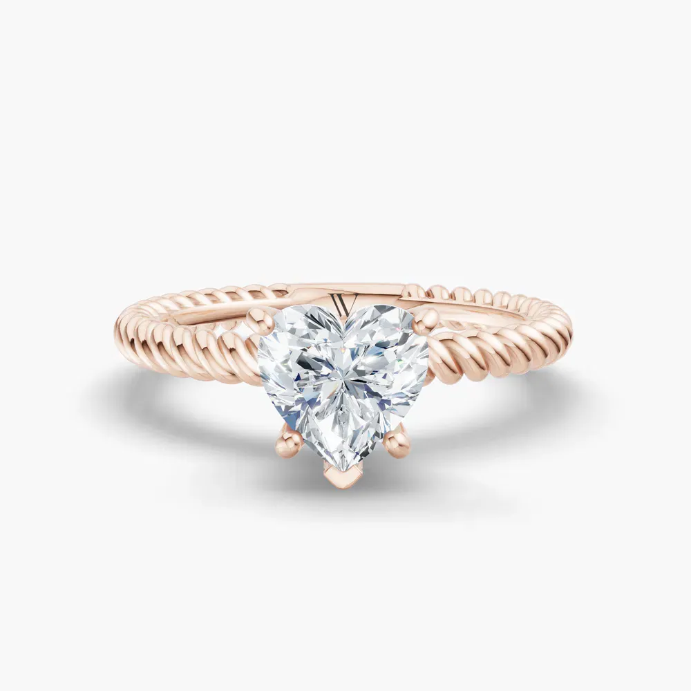 Certified 1 carat Lab Grown Diamond Heart Cut Solitaire, Twist, Vintage Engagement Ring in 14K Rose Gold-Liray
