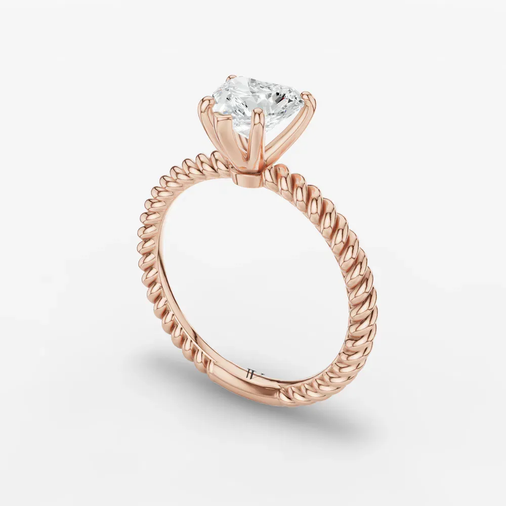 Certified 1 carat Lab Grown Diamond Heart Cut Solitaire, Twist, Vintage Engagement Ring in 14K Rose Gold-Liray