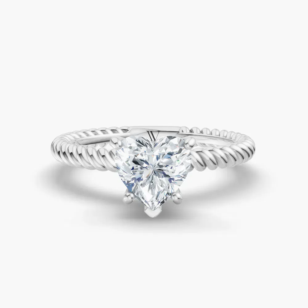 Certified 1 carat Lab Grown Diamond Heart Cut Solitaire, Twist, Vintage Engagement Ring in 14K White Gold-Liray