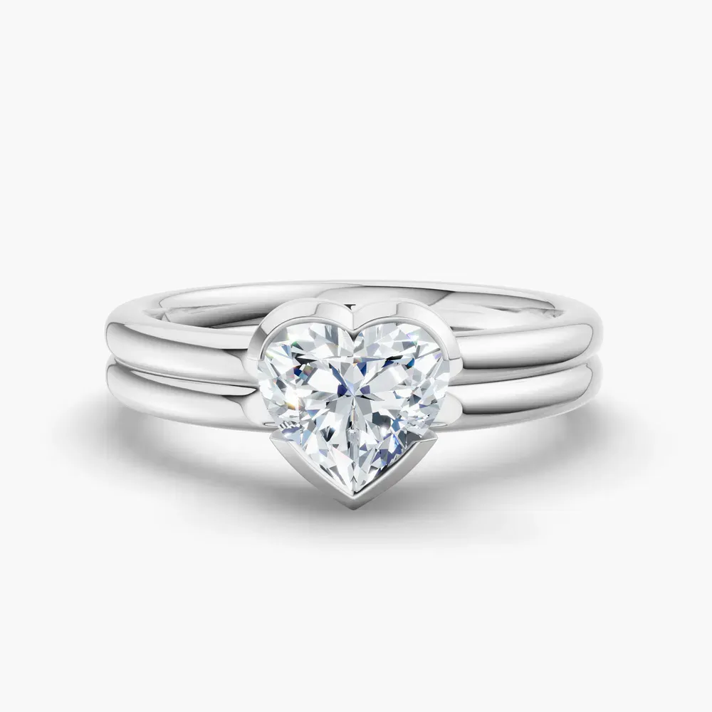 Certified 2 carat Lab Grown Diamond Heart Cut Solitaire, Bezel, Modern Engagement Ring in 14K White Gold-Sena