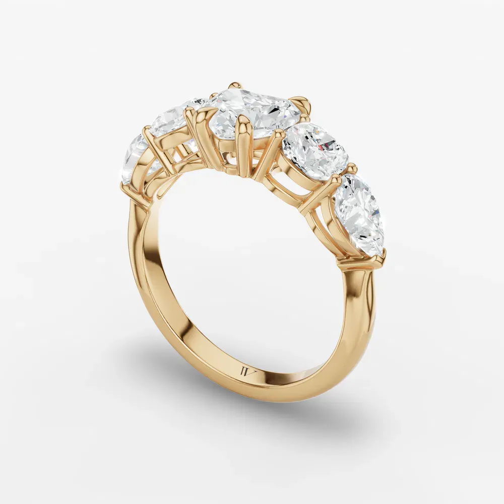 Certified 1 carat Lab Grown Diamond Heart Cut Five Stone, Side Stone Engagement Ring in 14K Yellow Gold-Riva
