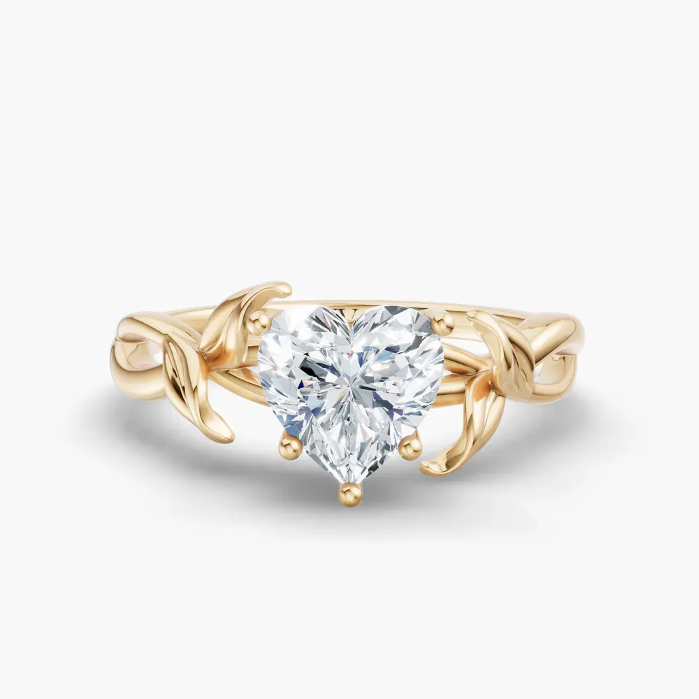 Certified 1 carat Lab Grown Diamond Heart Cut Solitaire, Vintage, Split Shank Engagement Ring in 14K Yellow Gold-Mirel