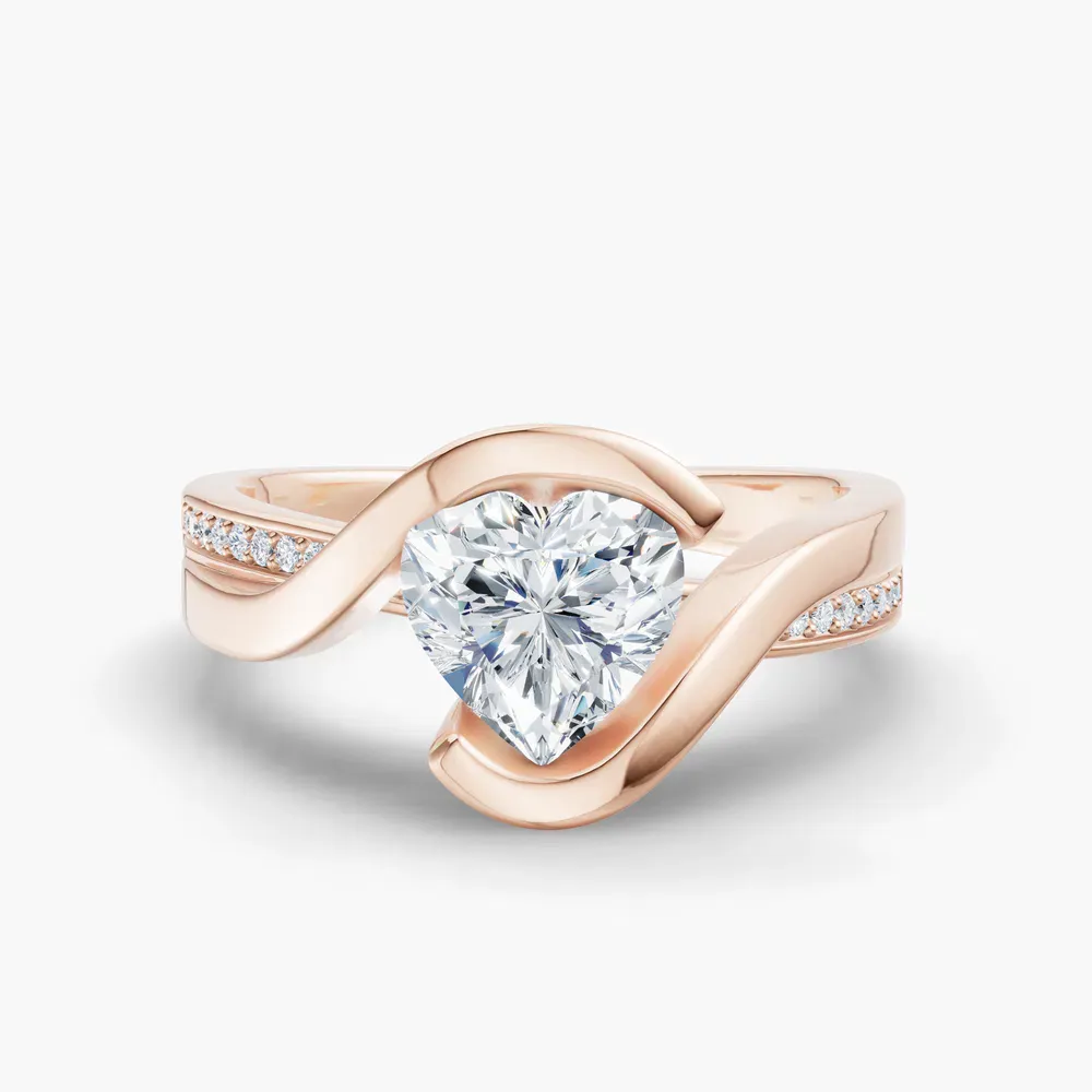 Certified 1 carat Lab Grown Diamond Heart Cut Bezel, Modern, Split Shank Engagement Ring in 14K Rose Gold-Elara