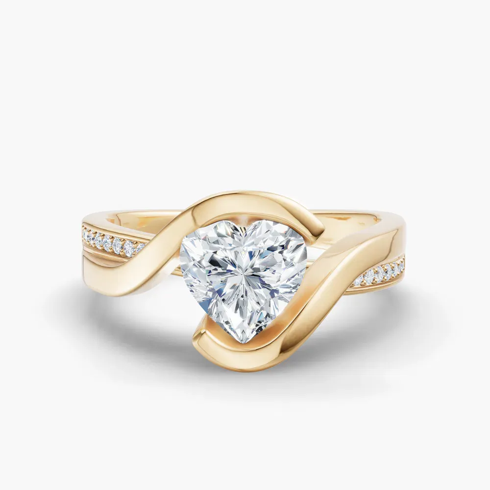 Certified 1 carat Lab Grown Diamond Heart Cut Bezel, Modern, Split Shank Engagement Ring in 14K Yellow Gold-Elara