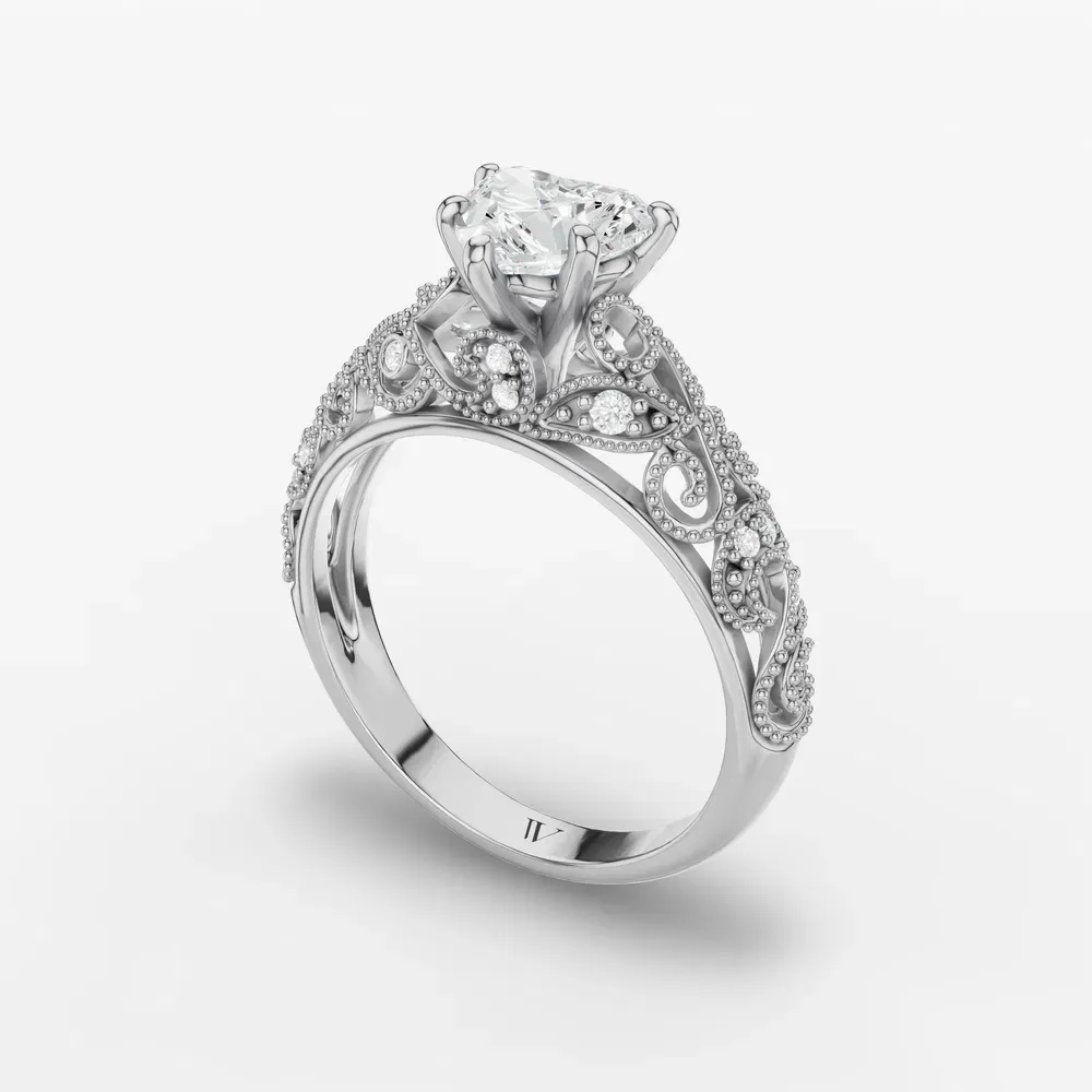 Certified 1 carat Lab Grown Diamond Heart Cut Vintage, Milgrain, Filigree Engagement Ring in 14K White Gold-Jaxen
