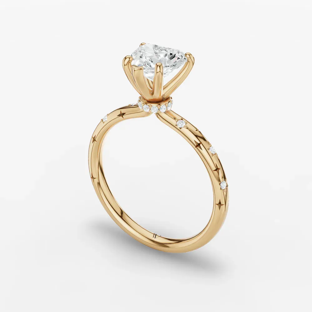 Certified 1 carat Lab Grown Diamond Heart Cut Hidden Halo, Unique, Side Stone Engagement Ring in 14K Yellow Gold-Celestyn