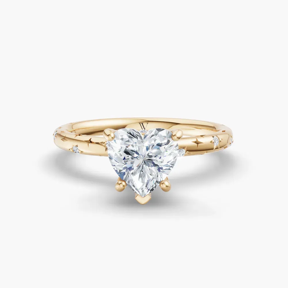 Certified 1 carat Lab Grown Diamond Heart Cut Hidden Halo, Unique, Side Stone Engagement Ring in 14K Yellow Gold-Celestyn