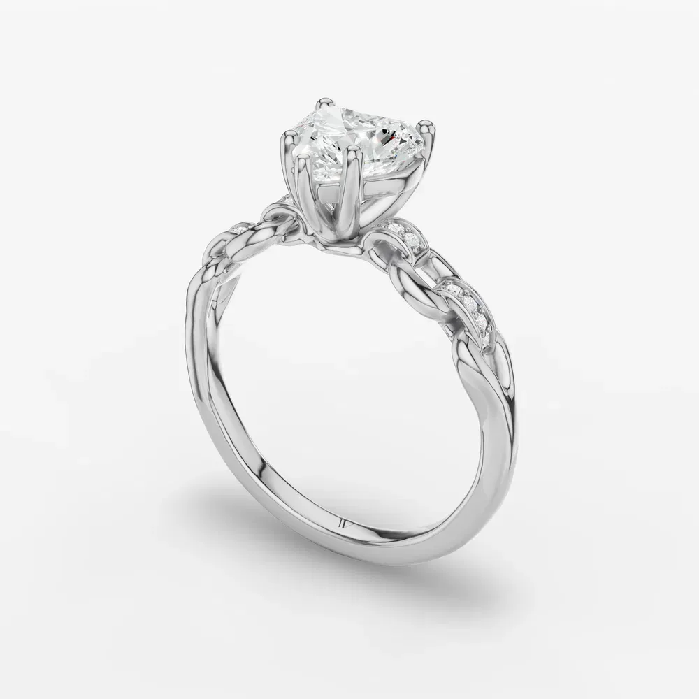 Certified 1 carat Lab Grown Diamond Heart Cut Twist, Unique, Side Stone Engagement Ring in 14K White Gold-Perenne