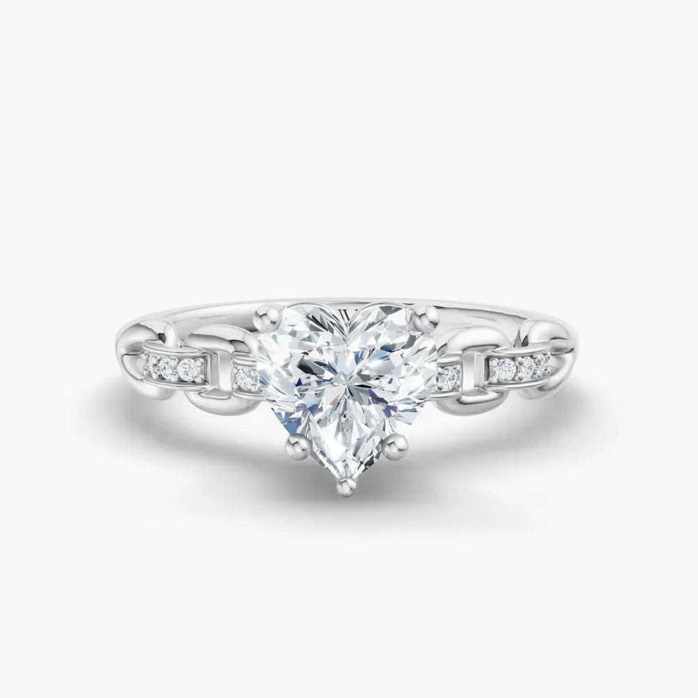 Certified 1 carat Lab Grown Diamond Heart Cut Twist, Unique, Side Stone Engagement Ring in 14K White Gold-Perenne