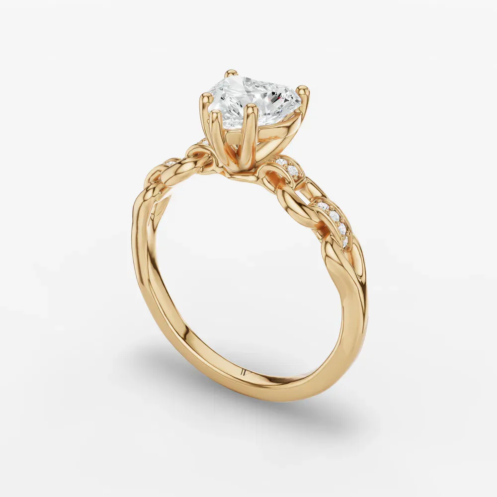 Certified 1 carat Lab Grown Diamond Heart Cut Twist, Unique, Side Stone Engagement Ring in 14K Yellow Gold-Perenne