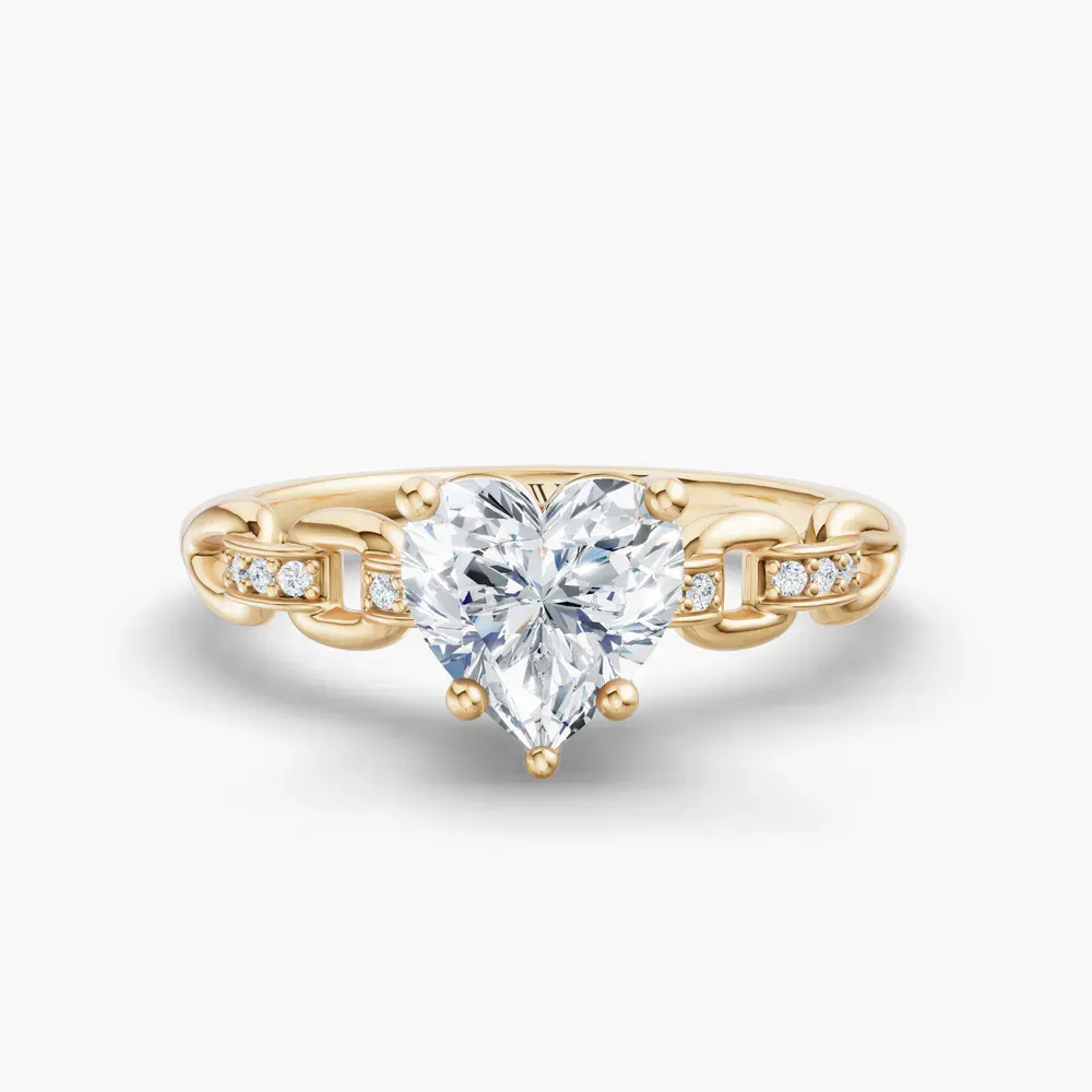 Certified 1 carat Lab Grown Diamond Heart Cut Twist, Unique, Side Stone Engagement Ring in 14K Yellow Gold-Perenne