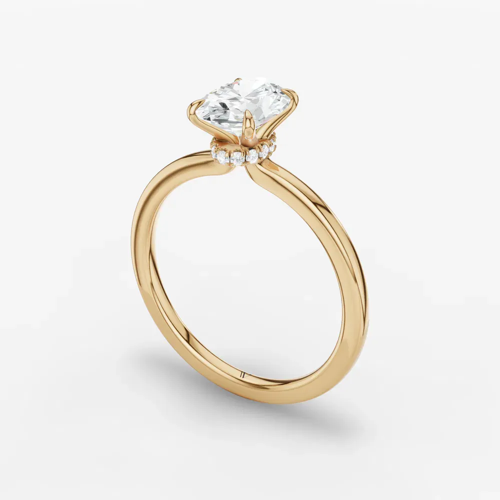 Certified 1 carat Lab Grown Diamond Oval Cut Hidden Halo Engagement Ring in 14K Yellow Gold-Helia