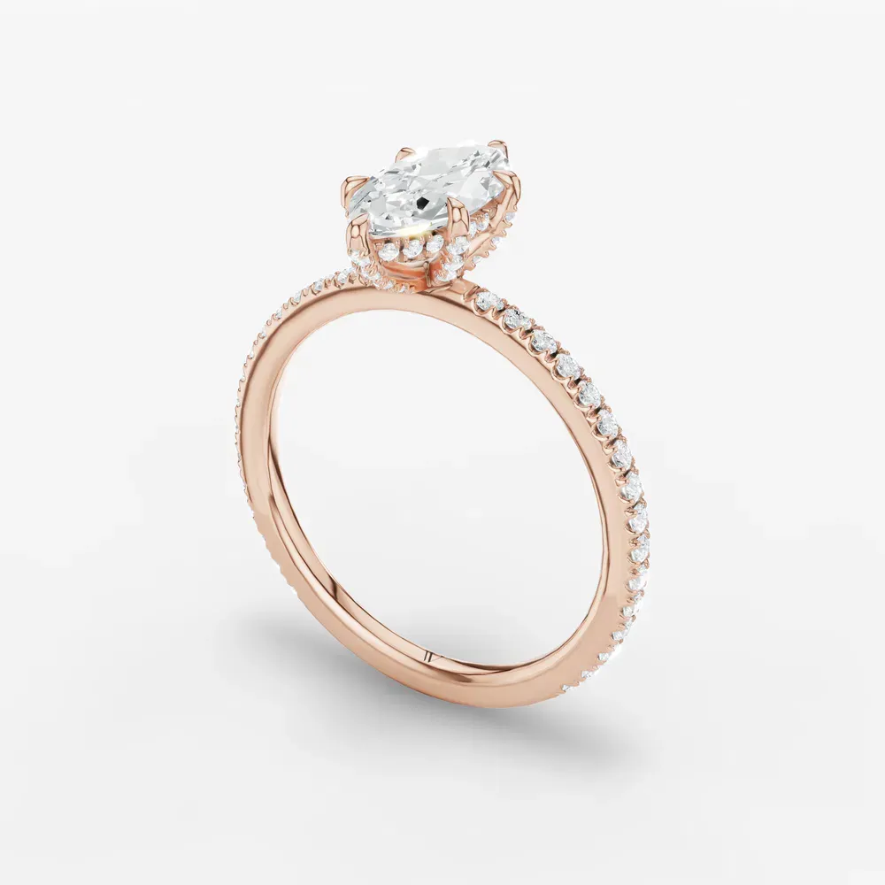 Certified 1 carat Lab Grown Diamond Marquise Cut Pavé, Hidden Halo Engagement Ring in 14K Rose Gold-Orhi