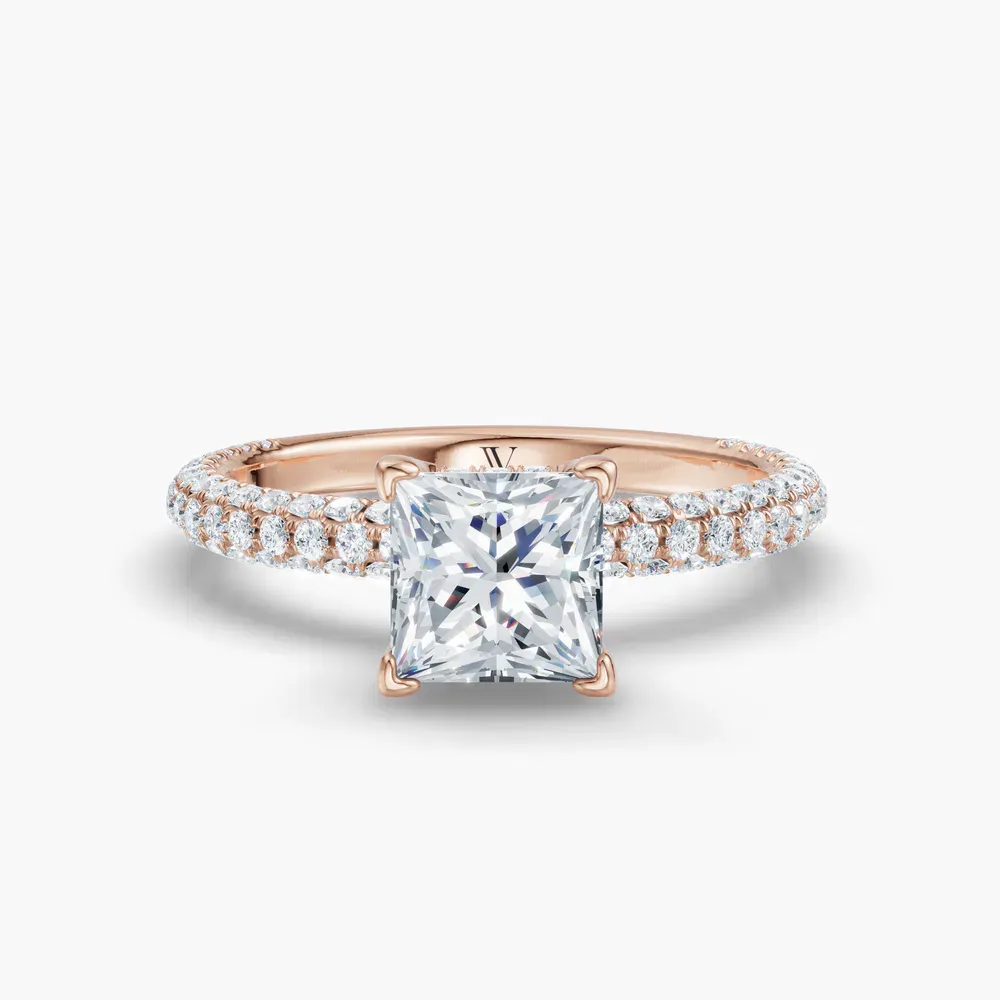 Certified 1 carat Lab Grown Diamond Princess Cut Pavé, Hidden Halo Engagement Ring in 14K Rose Gold-Palith