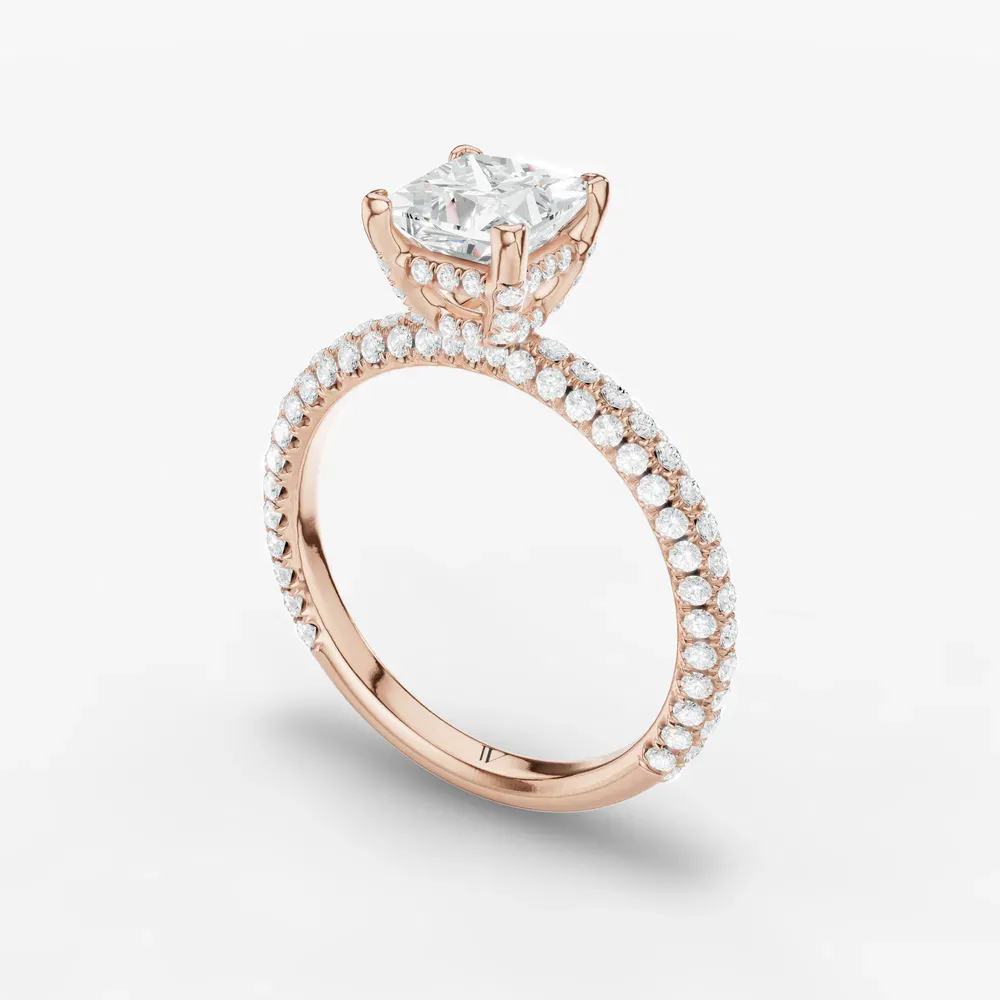 Certified 1 carat Lab Grown Diamond Princess Cut Pavé, Hidden Halo Engagement Ring in 14K Rose Gold-Palith