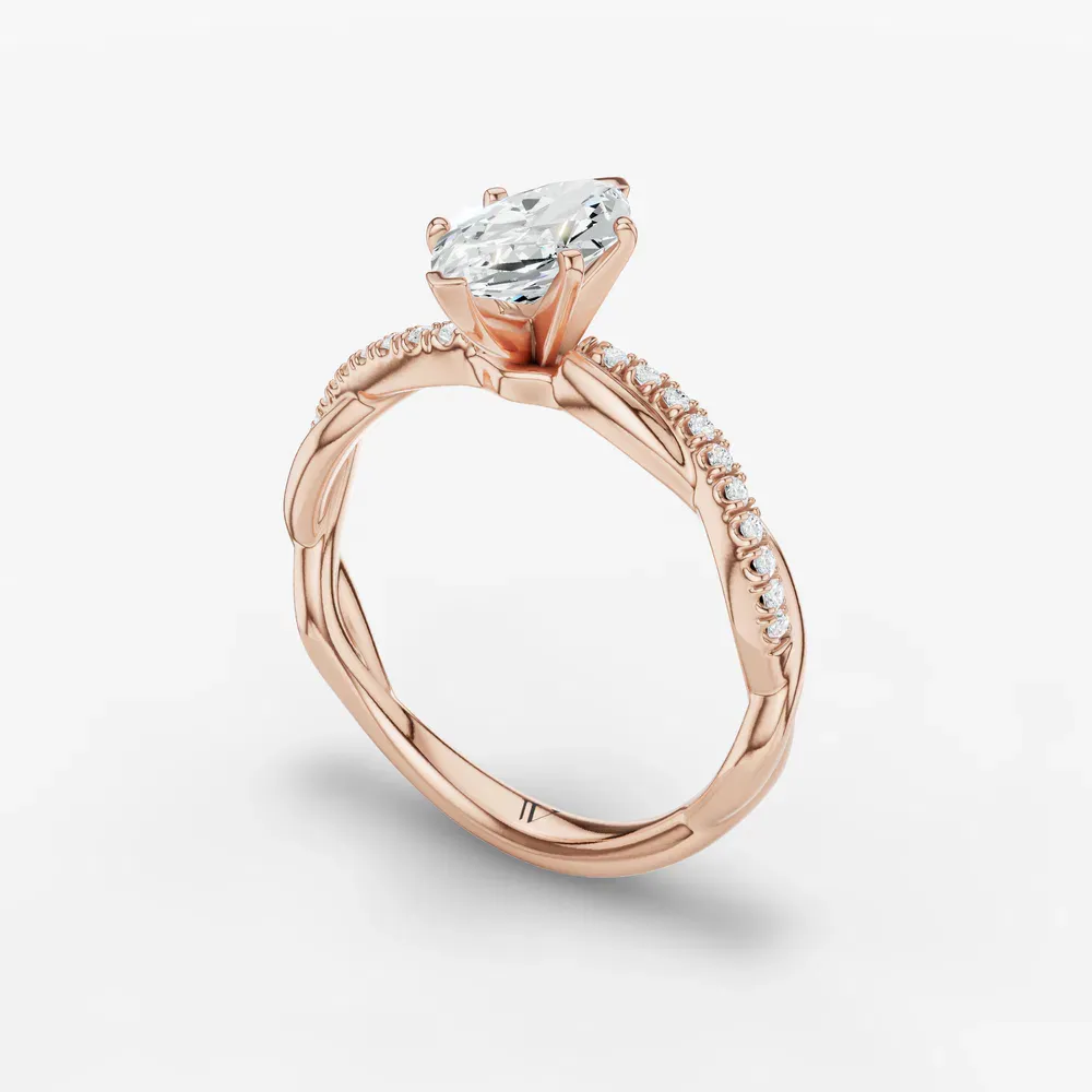 Certified 1 carat Lab Grown Diamond Marquise Cut Pavé, Twist, Infinity Engagement Ring in 14K Rose Gold-Obliq