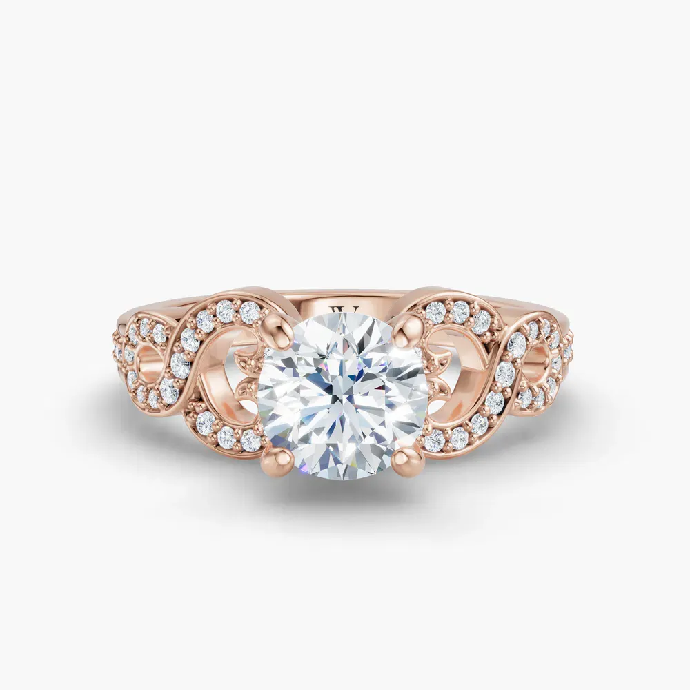Certified 1 carat Lab Grown Diamond Round Cut Split Shank, Infinity, Twist Engagement Ring in 14K Rose Gold-Bexoli