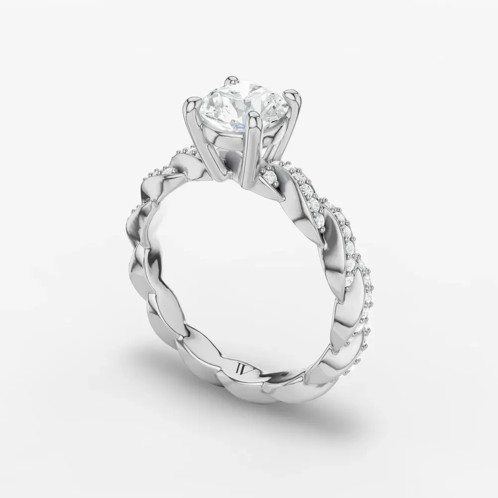 Certified 1 carat Lab Grown Diamond Round Cut Twist, Pavé, Infinity Engagement Ring in 14K White Gold-Vylem