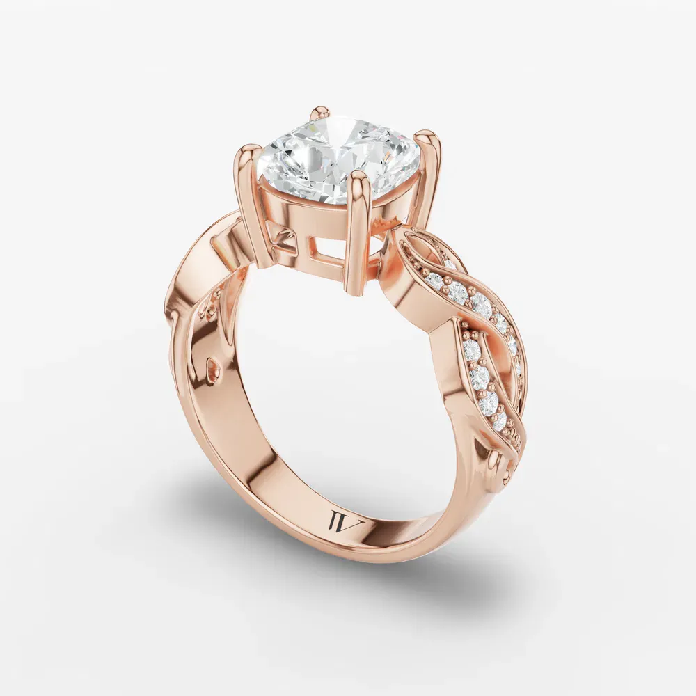 Certified 2 carat Lab Grown Diamond Cushion Cut Infinity, Split Shank, Twist Engagement Ring in 14K Rose Gold-Pexin