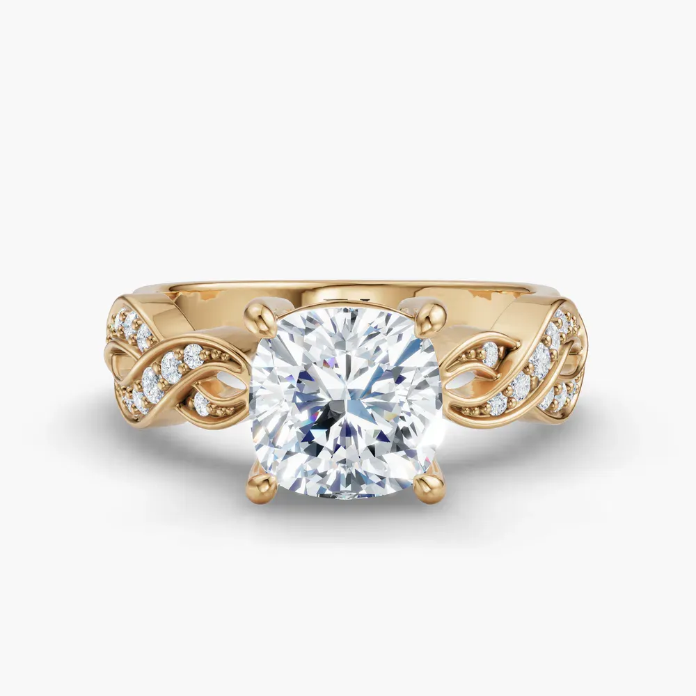 Certified 2 carat Lab Grown Diamond Cushion Cut Infinity, Split Shank, Twist Engagement Ring in 14K Yellow Gold-Pexin