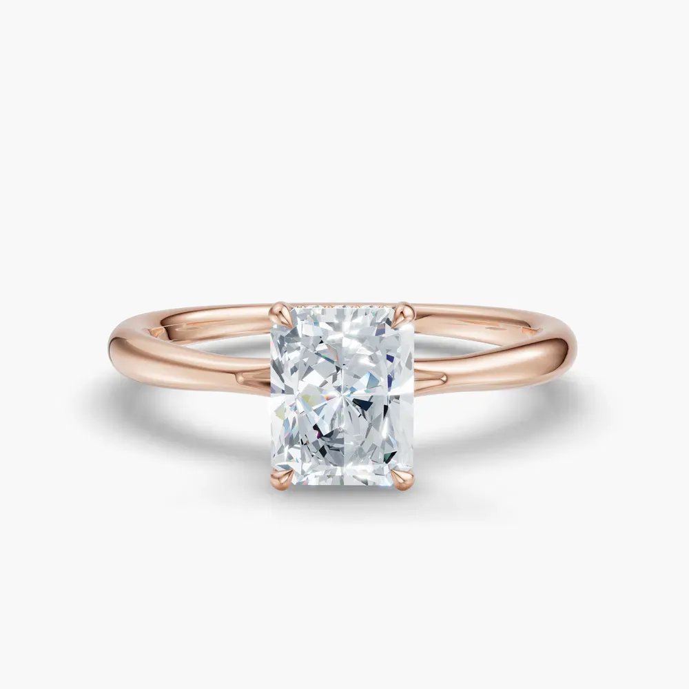 Certified 1 carat Lab Grown Diamond Radiant Cut Hidden Halo, Solitaire, Low profile Engagement Ring in 14K Rose Gold-Anomis