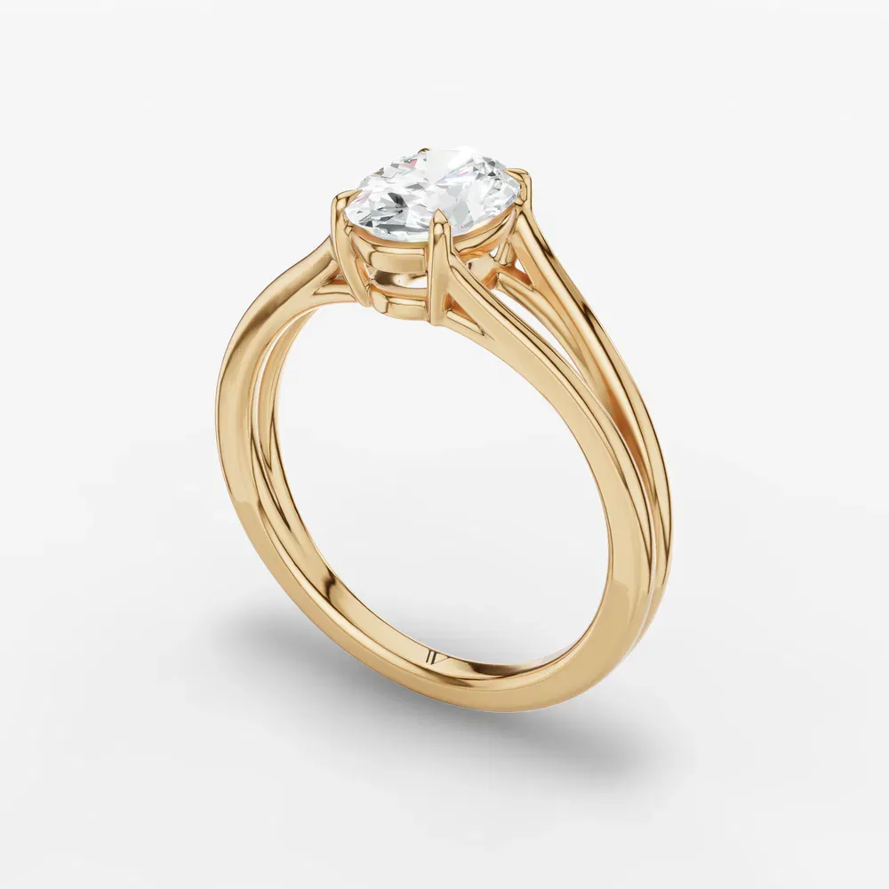 Certified 1 carat Lab Grown Diamond Oval Cut Split Shank, Solitaire, Low profile Engagement Ring in 14K Yellow Gold-Wraith