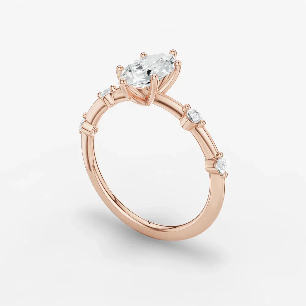 Certified 1 carat Lab Grown Diamond Marquise Cut Low profile, Side Stone Engagement Ring in 14K Rose Gold-Hriw