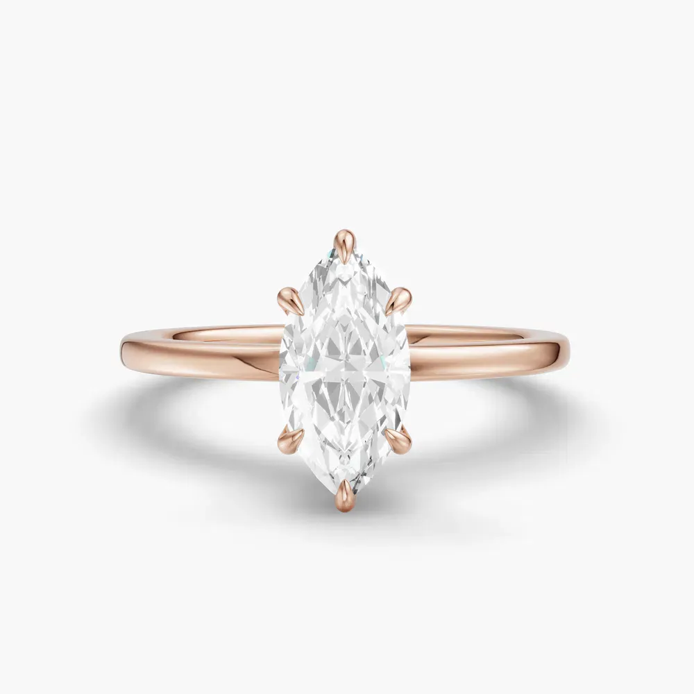 Certified 1 carat Lab Grown Diamond Marquise Cut Hidden Halo Engagement Ring in 14K Rose Gold-Helia