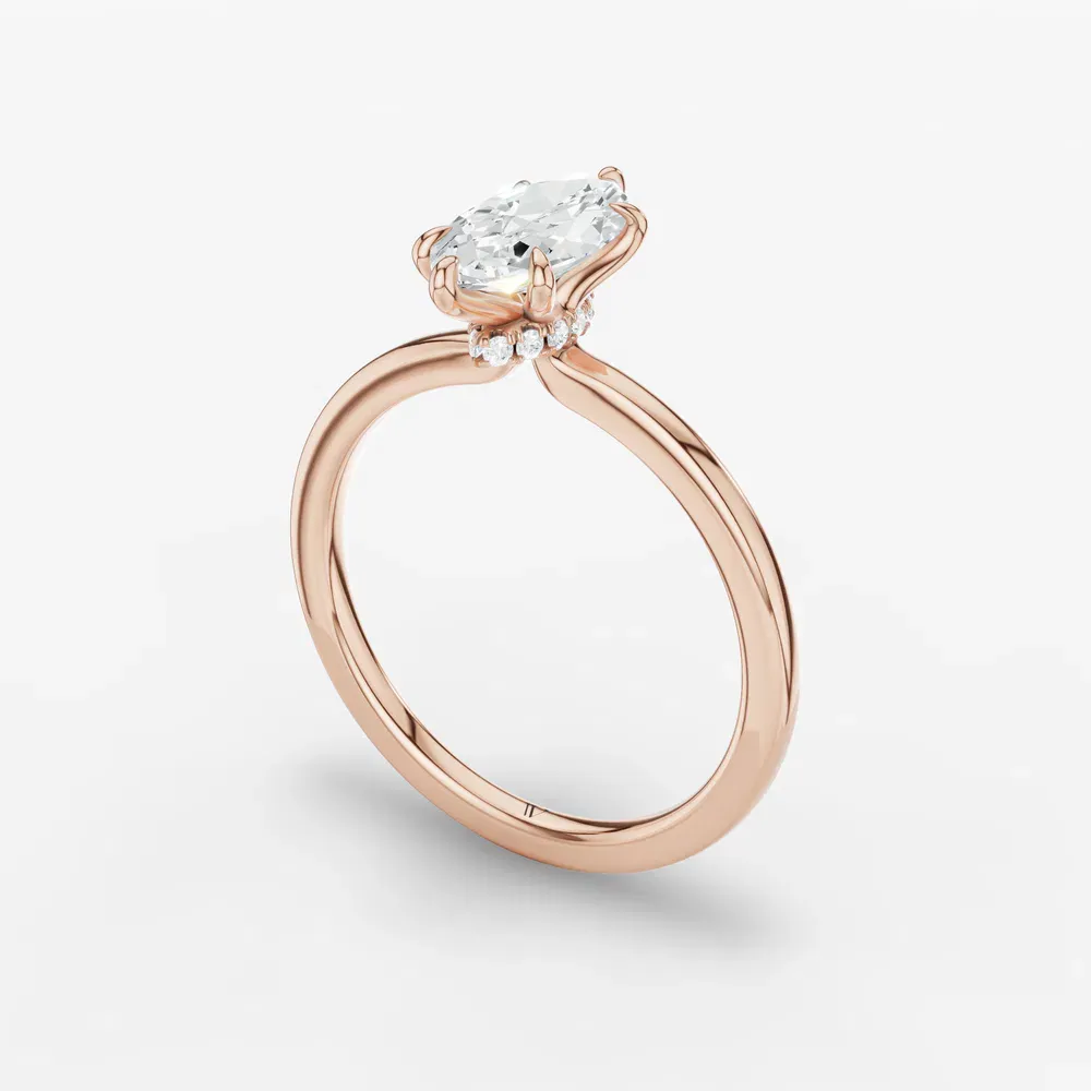 Certified 1 carat Lab Grown Diamond Marquise Cut Hidden Halo Engagement Ring in 14K Rose Gold-Helia