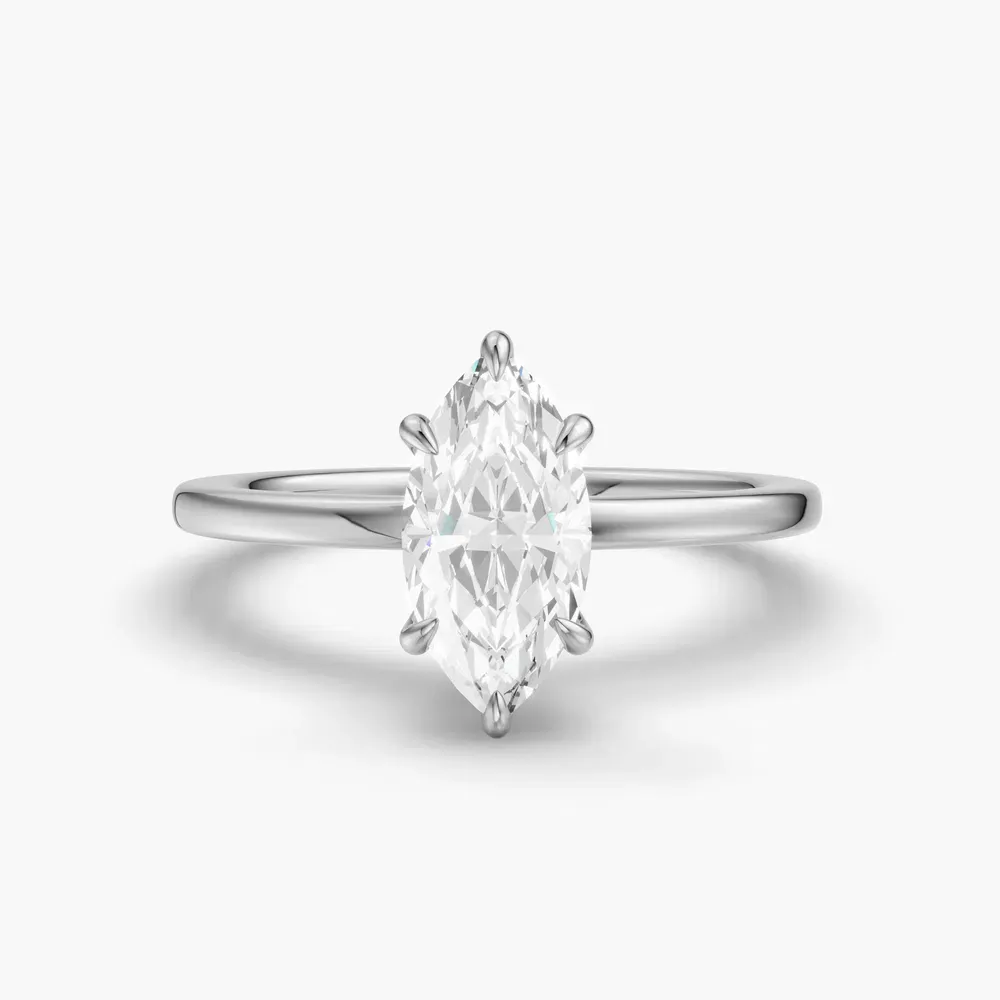 Certified 1 carat Lab Grown Diamond Marquise Cut Hidden Halo Engagement Ring in 14K White Gold-Helia