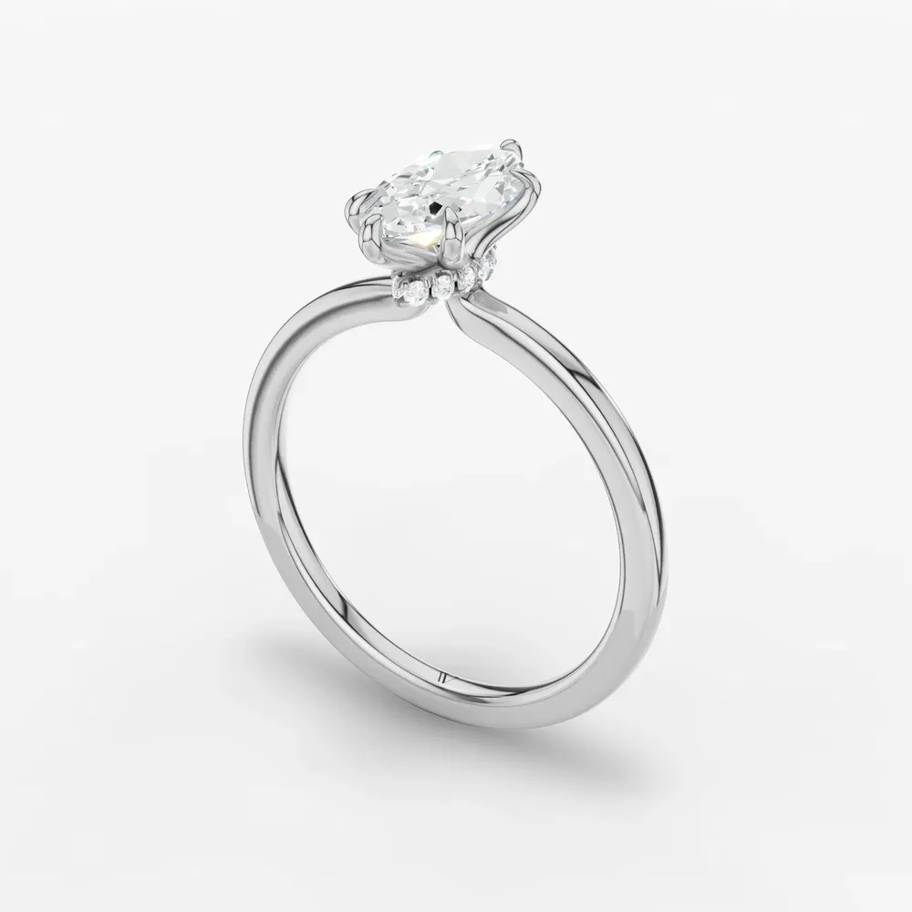 Certified 1 carat Lab Grown Diamond Marquise Cut Hidden Halo Engagement Ring in 14K White Gold-Helia