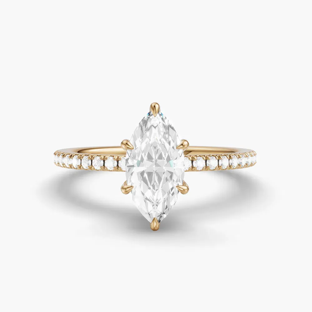 Certified 1 carat Lab Grown Diamond Marquise Cut Pavé, Hidden Halo Engagement Ring in 14K Yellow Gold-Orhi