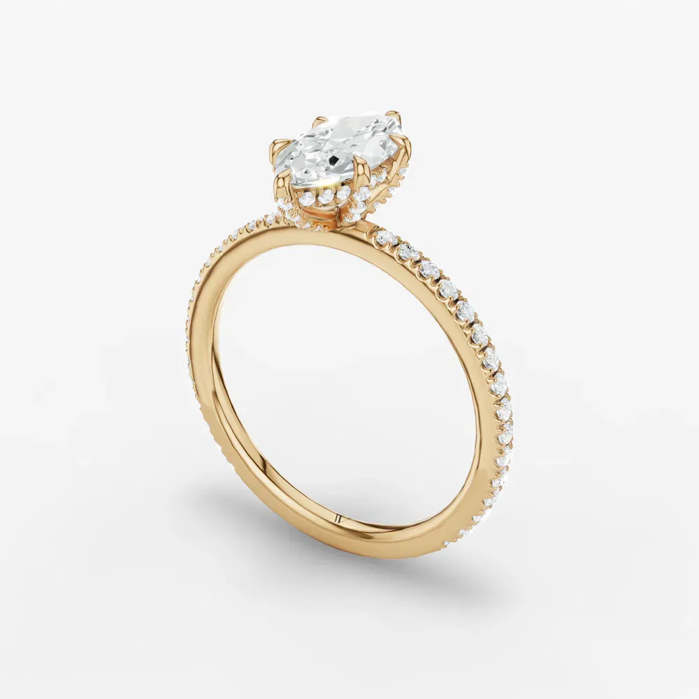 Certified 1 carat Lab Grown Diamond Marquise Cut Pavé, Hidden Halo Engagement Ring in 14K Yellow Gold-Orhi