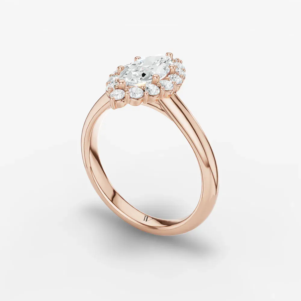 Certified 1 carat Lab Grown Diamond Marquise Cut Cathedral, Halo, Floral Engagement Ring in 14K Rose Gold-Arwen