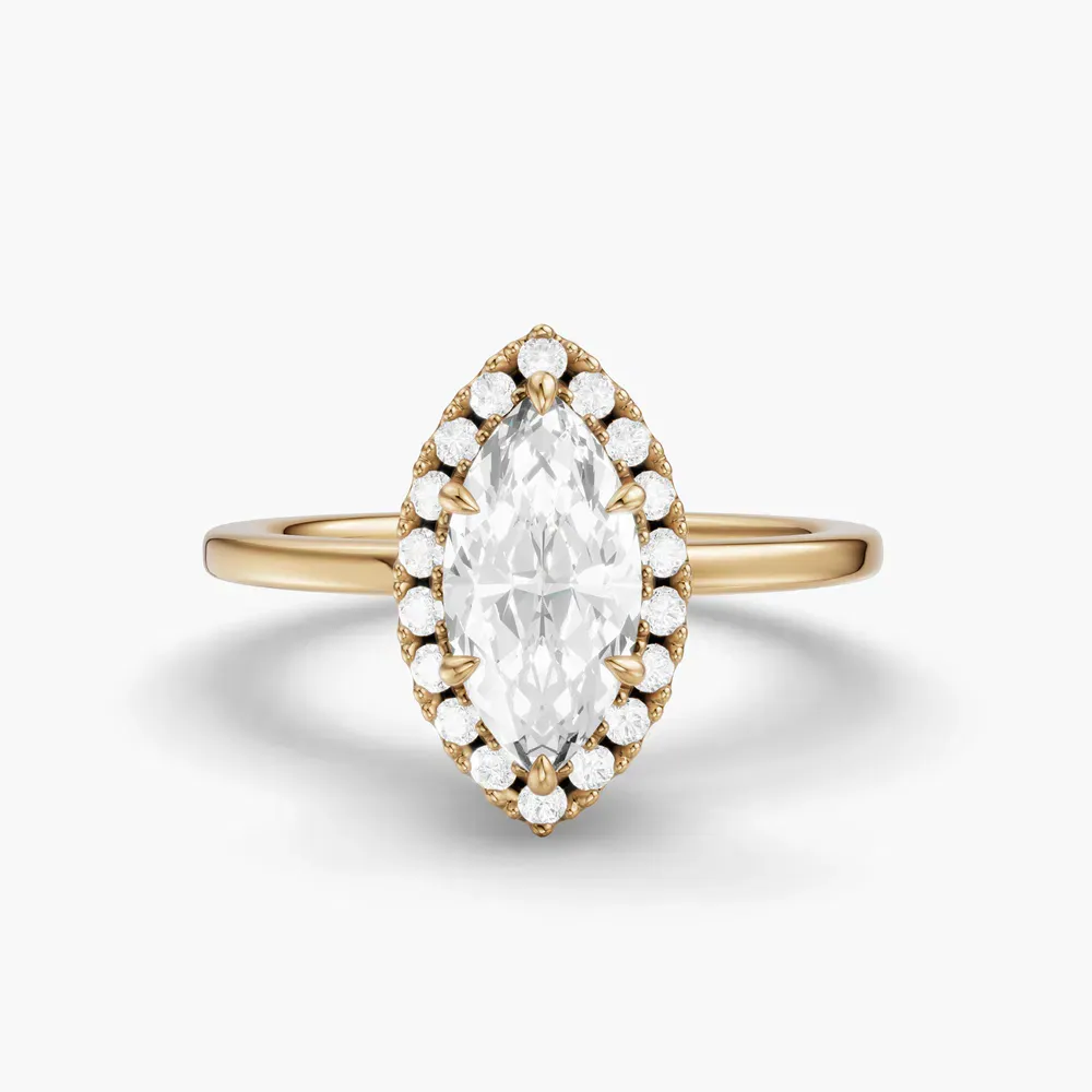 Certified 1 carat Lab Grown Diamond Marquise Cut Halo, Hidden Halo Engagement Ring in 14K Yellow Gold-Elite Noctil
