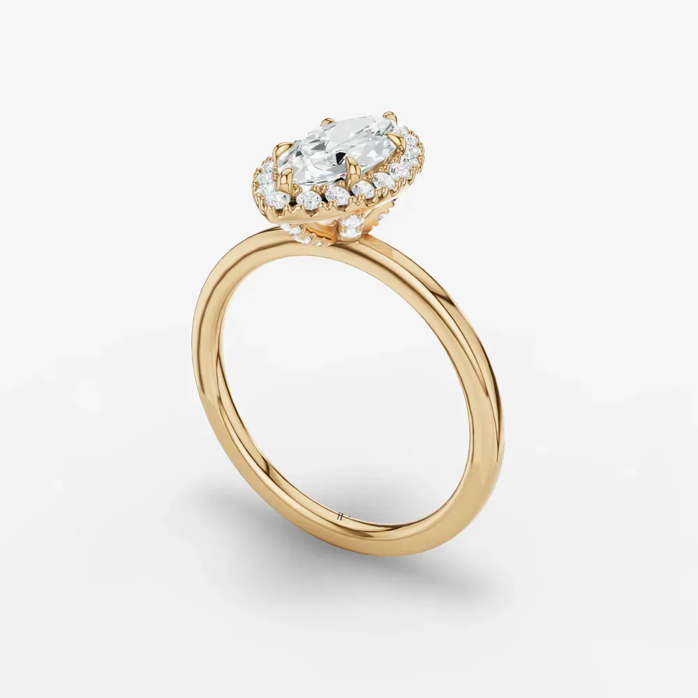 Certified 1 carat Lab Grown Diamond Marquise Cut Halo, Hidden Halo Engagement Ring in 14K Yellow Gold-Elite Noctil