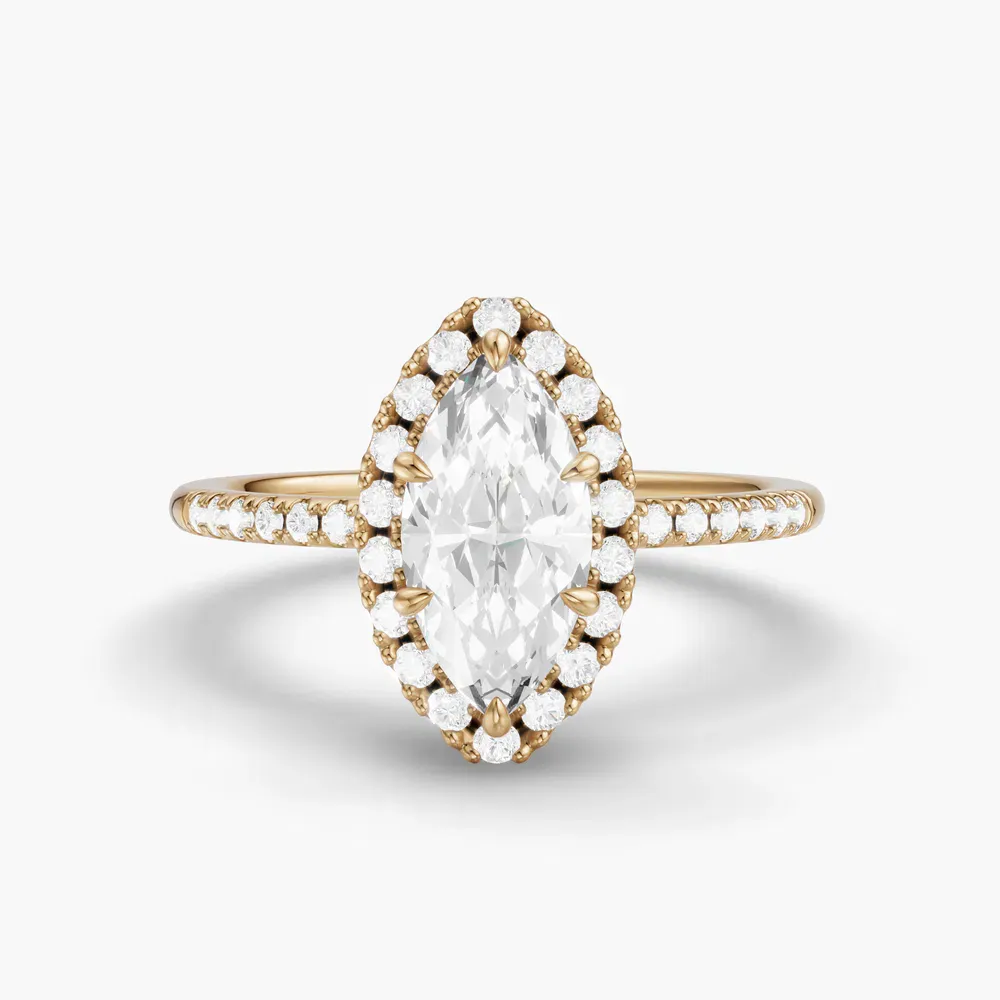 Certified 1 carat Lab Grown Diamond Marquise Cut Halo, Pavé, Classic Engagement Ring in 14K Yellow Gold-Elite Vaelumette