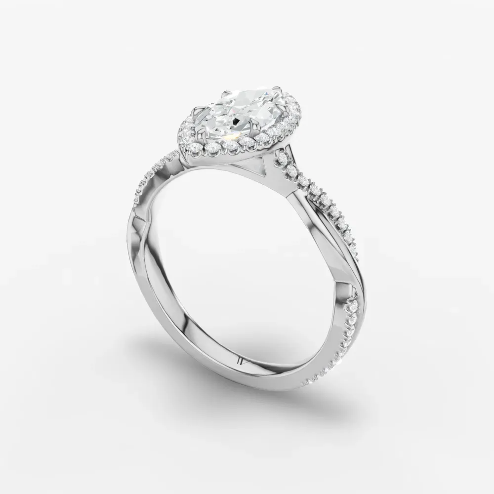 Certified 1 carat Lab Grown Diamond Marquise Cut Twist, Cathedral, Pavé Engagement Ring in 14K White Gold-Itic