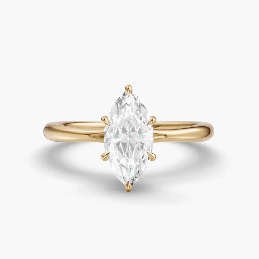 Certified 1 carat Lab Grown Diamond Marquise Cut Hidden Halo, Solitaire, Low profile Engagement Ring in 14K Yellow Gold-Anomis